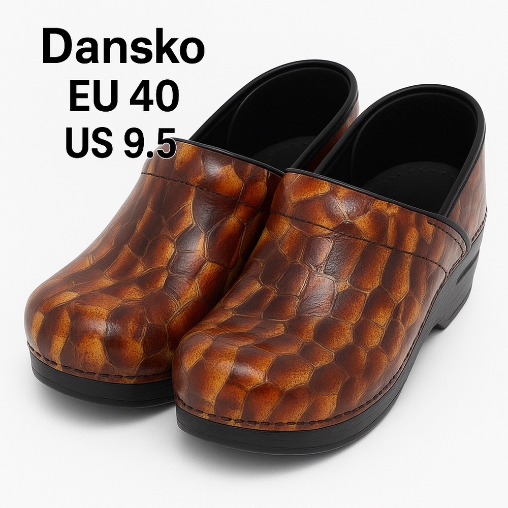Dansko Professional Clogs Snakeskin Brown Patent EU 40 US 9.5